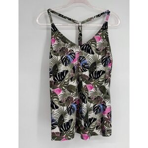 Leilani Tropical Green Leaf Print Women Tankini V Neck Sz 14